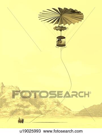 Drawing - Helicopter, Illustration, CG, 3D, Sepia, Low Angle View. Fotosearch