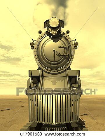 Clipart - Locomotive, Illustration, CG, 3D, Sepia, Close Up. Fotosearch