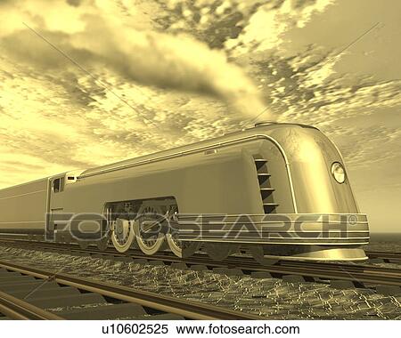 Stock Illustration - Locomotive, Illustration, CG, 3D, Sepia, Low Angle View. Fotosearch