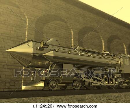 Stock Illustration - Locomotive, Illustration, CG, 3D, Sepia, Close Up. Fotosearch
