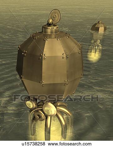 Stock Illustration - Octopus Robot, Illustration, CG, 3D, High Angle View. Fotosearch