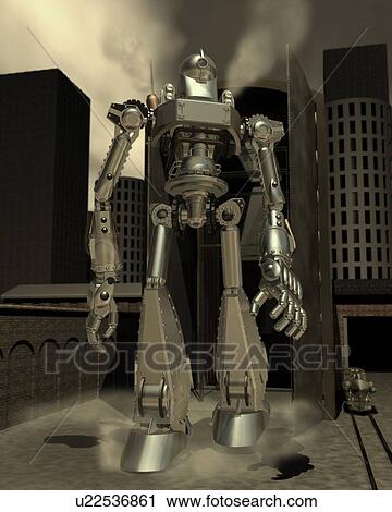 Robot, Illustration, CG, 3D, Sepia, Low Angle View View Large Illustration Clip Art - Robot, Illustration, CG, 3D, Sepia, Low Angle View. Fotosearch