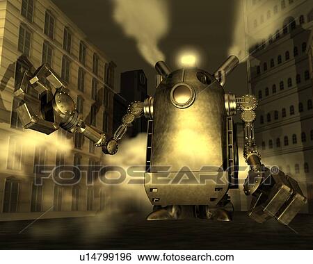 Robot, Illustration, CG, 3D, Sepia, Low Angle View View Large Illustration Stock Illustration - Robot, Illustration, CG, 3D, Sepia, Low Angle View. Fotosearch