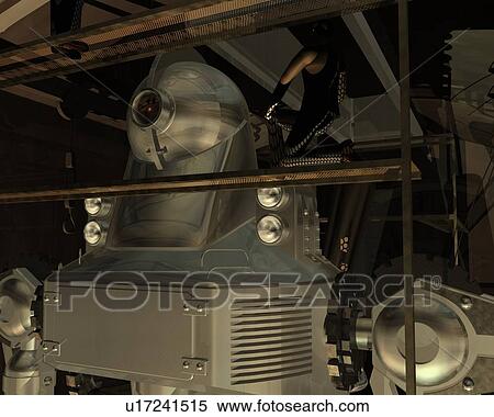 Stock Illustration - Robot, Illustration, CG, 3D, Sepia, Close Up. Fotosearch