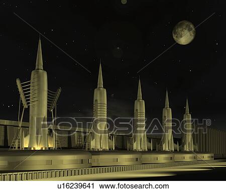 Rockets, Illustration, CG, 3D, Sepia, Low Angle View View Large Illustration Clip Art - Rockets, Illustration, CG, 3D, Sepia, Low Angle View. Fotosearch