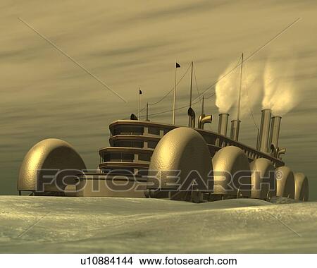 Ship, Illustration, CG, 3D, Sepia, Low Angle View View Large Illustration Stock Illustration - Ship, Illustration, CG, 3D, Sepia, Low Angle View. Fotosearch