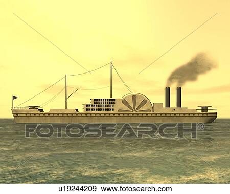 Ship, Illustration, CG, 3D, Sepia, Side View View Large Illustration Stock Illustration - Ship, Illustration, CG, 3D, Sepia, Side View. Fotosearch