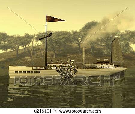 Stock Illustration - Ship, Illustration, CG, 3D, Sepia, Close Up, Differential Focus. Fotosearch