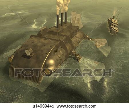 Stock Illustration - Ships, Illustration, CG, 3D, High Angle View. Fotosearch