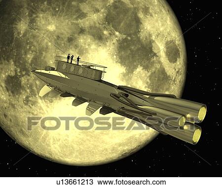 Spaceship, Illustration, CG, 3D, Sepia, Low Angle View View Large Illustration Drawing - Spaceship, Illustration, CG, 3D, Sepia, Low Angle View. Fotosearch