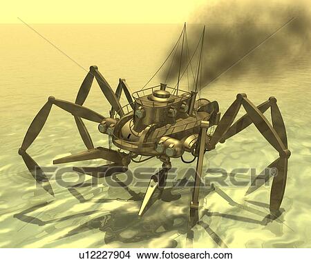 Spider Robot, Illustration, CG, 3D, Sepia, High Angle View View Large Illustration Stock Illustration - Spider Robot, Illustration, CG, 3D, Sepia, High Angle View. Fotosearch