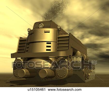 Steam Tank, Illustration, CG, 3D, Sepia, Low Angle View View Large Illustration Clip Art - Steam Tank, Illustration, CG, 3D, Sepia, Low Angle View. Fotosearch