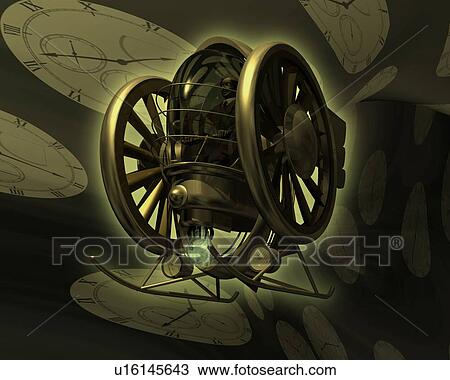 Drawing - Time Machine, Illustration, CG, 3D, Sepia, Close Up. Fotosearch