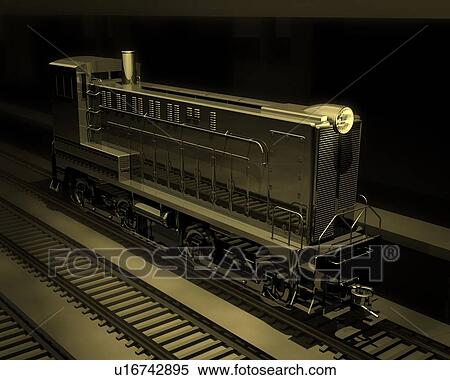 Train, Illustration, CG, 3D, Sepia, High Angle View View Large Illustration Stock Illustration - Train, Illustration, CG, 3D, Sepia, High Angle View. Fotosearch