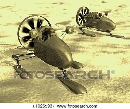 Stock Illustration - Two Aircrafts, Illustration, CG, 3D, Sepia, High Angle View. Fotosearch