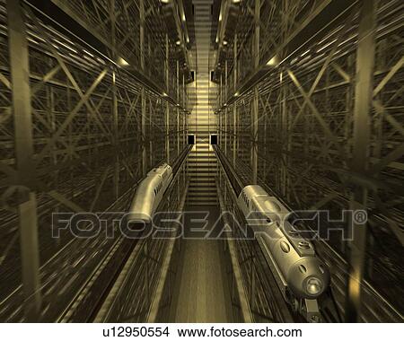 Two Locomotives, Illustration, CG, 3D, Sepia, High Angle View View Large Illustration Stock Illustration - Two Locomotives, Illustration, CG, 3D, Sepia, High Angle View. Fotosearch