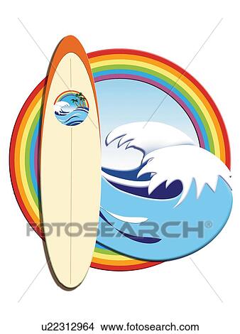 サーフボード そして 波 中に 虹 フレーム 絵 イラスト イラスト U Fotosearch