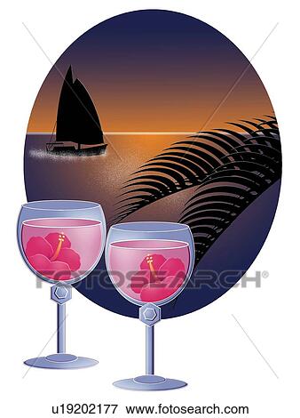 Beach in Oval Frame and Glasses of Tropical Drink, Painting, Illustration View Large Illustration Stock Illustration - Beach in Oval Frame and Glasses of Tropical Drink, Painting, Illustration. Fotosearch