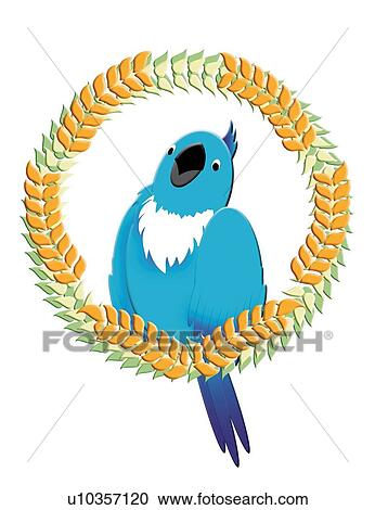 Blue Parrot on Wreath, Painting, Illustration View Large Illustration Clipart - Blue Parrot on Wreath, Painting, Illustration. Fotosearch