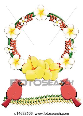 Flower Wreath and Birds, Painting, Illustration, Copy Space View Large Illustration Stock Illustration - Flower Wreath and Birds, Painting, Illustration, Copy Space. Fotosearch