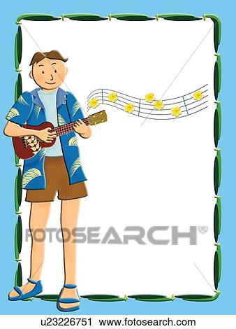 Clip Art - Frame with Man playing Ukulele, Painting, Illustration, Front View, Copy Space. Fotosearch