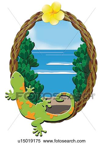 Lizard and Ocean in Frame, Painting, Illustration View Large Illustration Stock Illustration - Lizard and Ocean in Frame, Painting, Illustration. Fotosearch