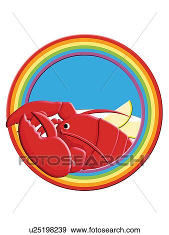 Stock Illustration - Lobster in Rainbow Frame, Painting, Illustration. Fotosearch