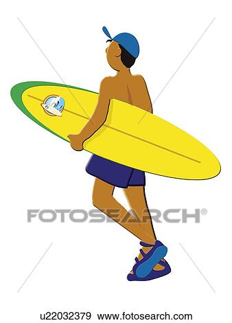 Man with Surfboard, Painting, Illustration, Rear View View Large Illustration Stock Illustration - Man with Surfboard, Painting, Illustration, Rear View. Fotosearch