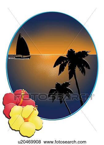 Ocean and Yacht in Oval Frame, Painting, Illustration View Large Illustration Stock Illustration - Ocean and Yacht in Oval Frame, Painting, Illustration. Fotosearch