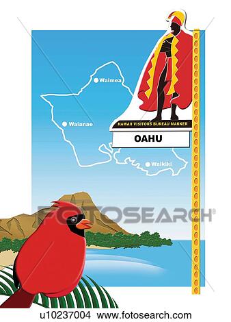 Stock Illustration - Signboard of Oahu, Hawaii, Painting, Illustration. Fotosearch