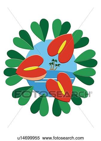 Tropical Plant Pattern and Island, Painting, Illustration View Large Illustration Stock Illustration - Tropical Plant Pattern and Island, Painting, Illustration. Fotosearch