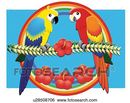 Two Parrots and Flowers, Painting, Illustration View Large Illustration Stock Illustration - Two Parrots and Flowers, Painting, Illustration. Fotosearch