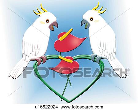 Two Parrots and Wreath, Painting, Illustration View Large Illustration Stock Illustration - Two Parrots and Wreath, Painting, Illustration. Fotosearch