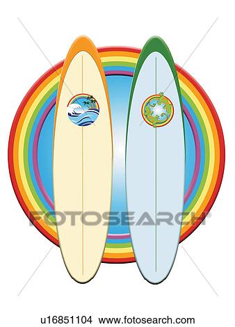 Stock Illustration - Two Surfboards in Rainbow Frame, Painting, Illustration. Fotosearch