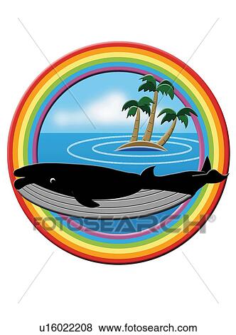 Whale and Island in Rainbow Frame, Painting, Illustration View Large Illustration Stock Illustration - Whale and Island in Rainbow Frame, Painting, Illustration. Fotosearch