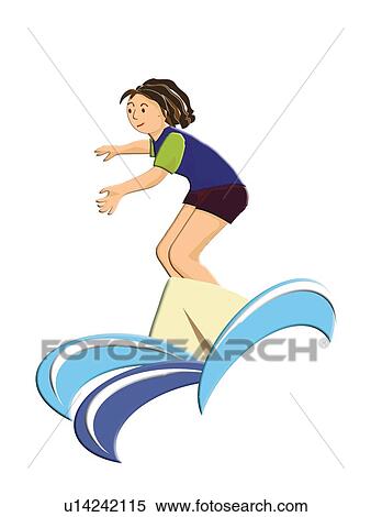 Woman Surfing, Painting, Illustration, Side View View Large Illustration Stock Illustration - Woman Surfing, Painting, Illustration, Side View. Fotosearch