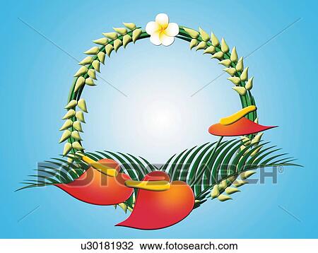 Drawing - Wreath of Tropical Plants, Painting, Illustration. Fotosearch