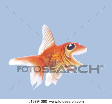 Clipart - Smiling Goldfish, Side View, Copy Space, CG. Fotosearch