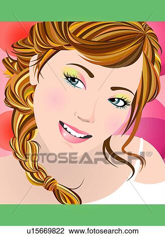 Close-up of a happy woman. View Large Illustration Drawing - Close-up of a happy woman.. Fotosearch