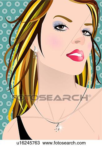 Close-up of a woman wearing a necklace. View Large Illustration Drawing - Close-up of a woman wearing a necklace.. Fotosearch