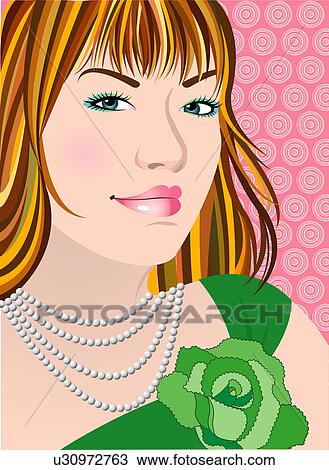 Drawing - Close-up of a woman wearing a necklace.. Fotosearch