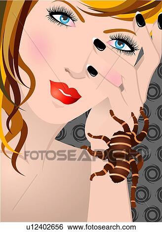Close-up of a woman with spider on her wrist. View Large Illustration Stock Illustration - Close-up of a woman with spider on her wrist.. Fotosearch