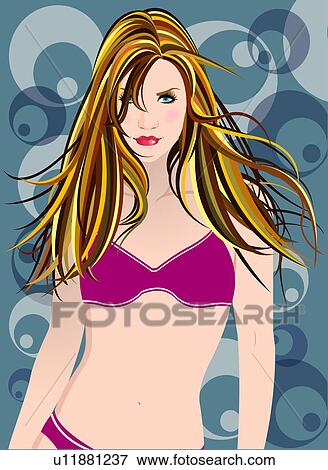 Stock Illustration - Portrait of a woman wearing a bikini.. Fotosearch