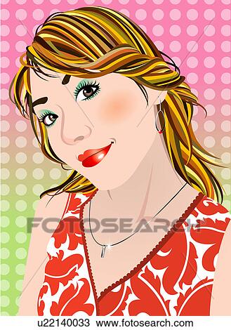 Drawing - Portrait of a woman wearing a necklace.. Fotosearch