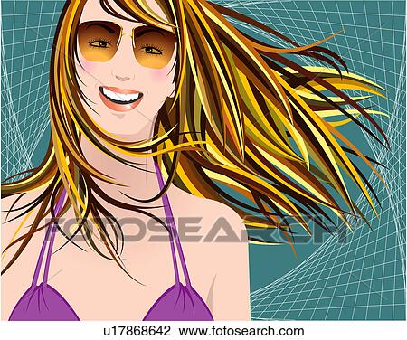 Portrait of a woman with sunglasses. View Large Illustration Drawing - Portrait of a woman with sunglasses.. Fotosearch