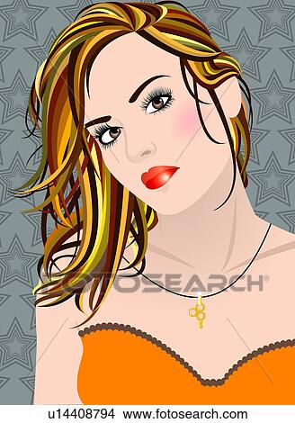 View of a woman wearing a beautiful necklace. View Large Illustration Stock Illustration - View of a woman wearing a beautiful necklace.. Fotosearch