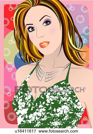View of a woman wearing a beautiful necklace. View Large Illustration Stock Illustration - View of a woman wearing a beautiful necklace.. Fotosearch