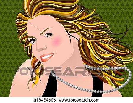 Stock Illustration - View of a woman wearing a necklace.. Fotosearch