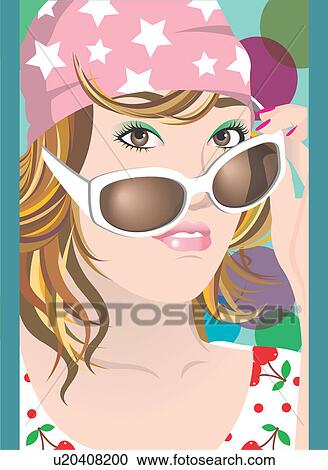 Clipart - View of a woman wearing sunglasses.. Fotosearch