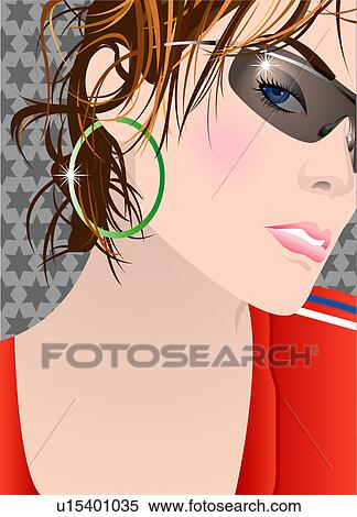 View of a woman wearing sunglasses. View Large Illustration Stock Illustration - View of a woman wearing sunglasses.. Fotosearch